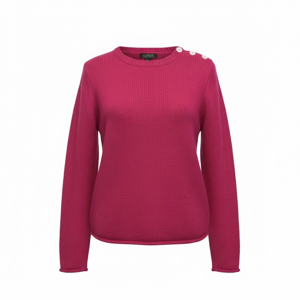 Lauren Ralph Lauren Preppy Magenta Pink Sweater Button Detail & Rolled Edges